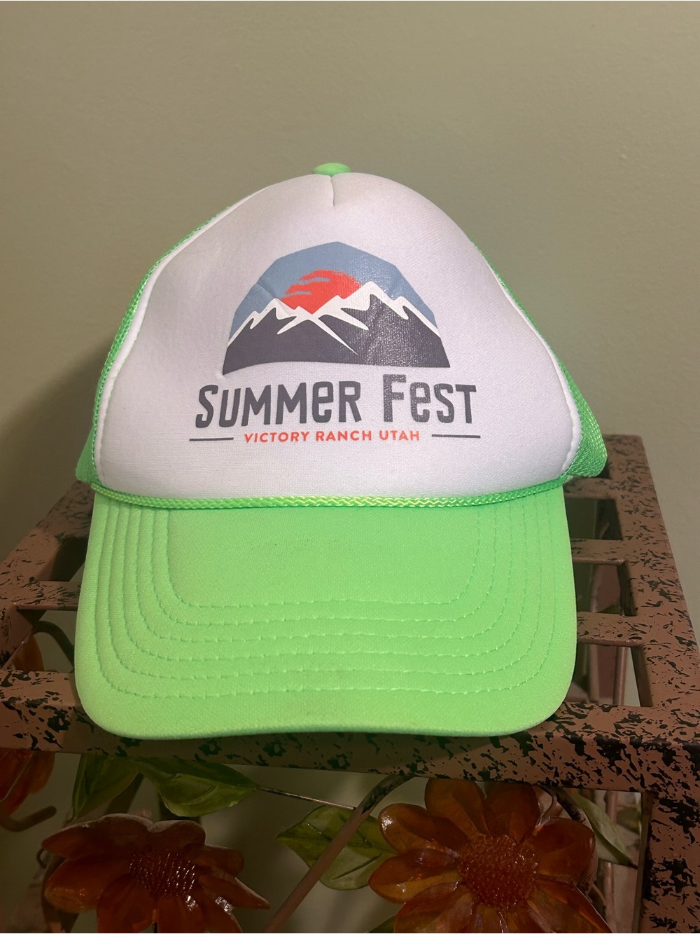Victory Ranch Utah Summer Fest Neon Lime Green Foam Trucker Hat Cap Otto